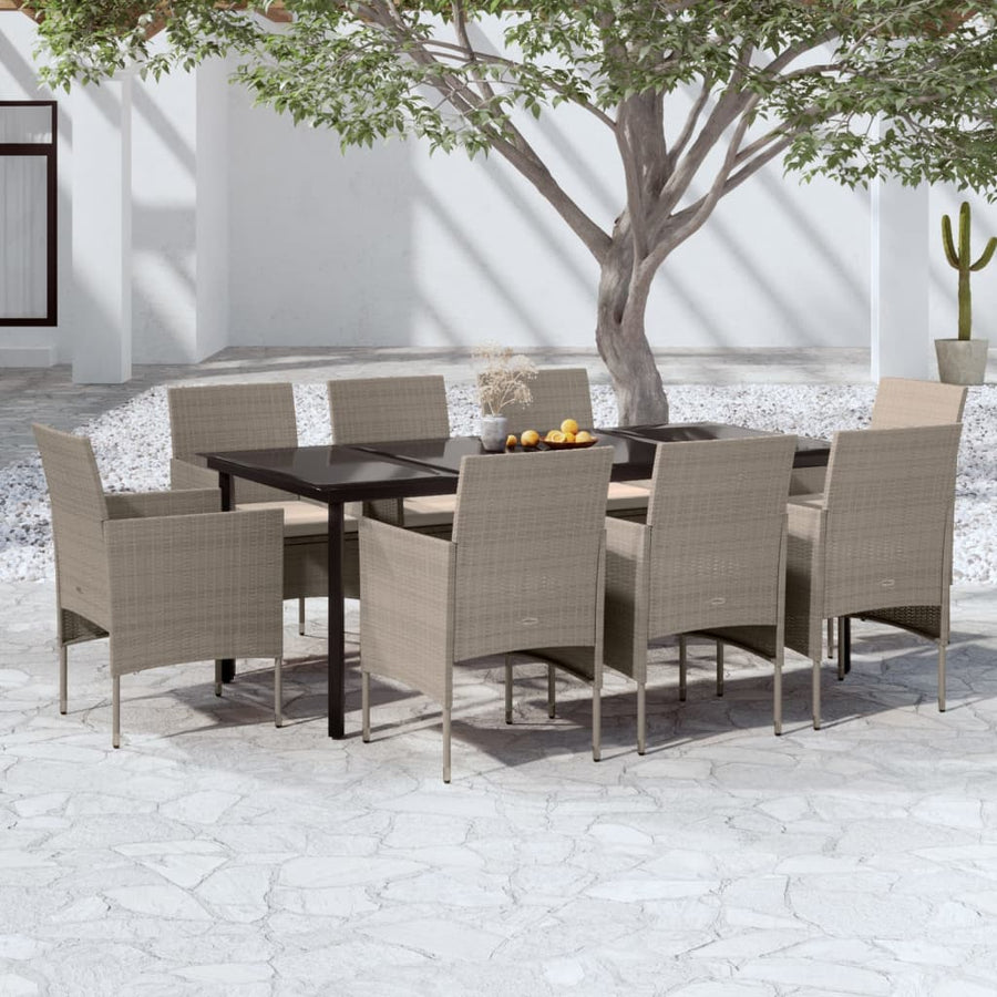 9-Delige Tuinset Met Kussens 8 200 cm tafellengte Beige en zwart