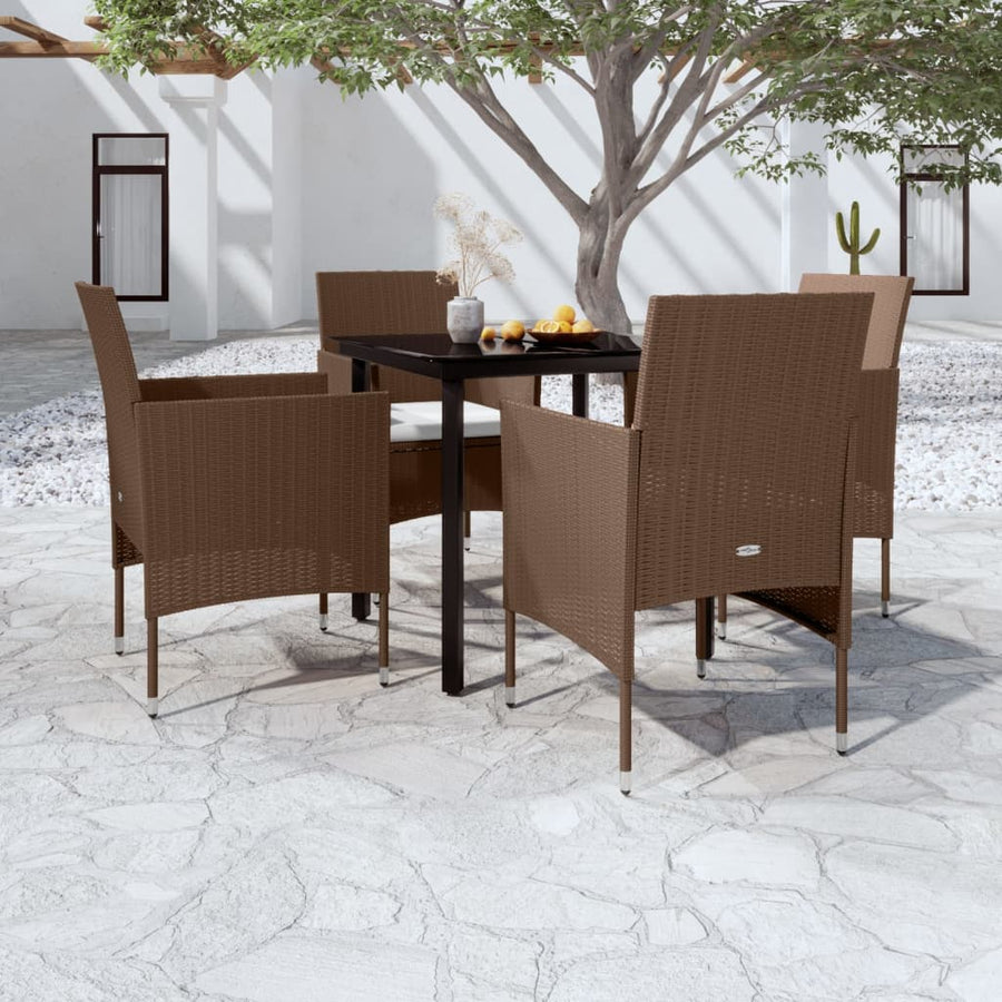 -Delige Tuinset Met Kussens 5 80 cm tafellengte Bruin en zwart