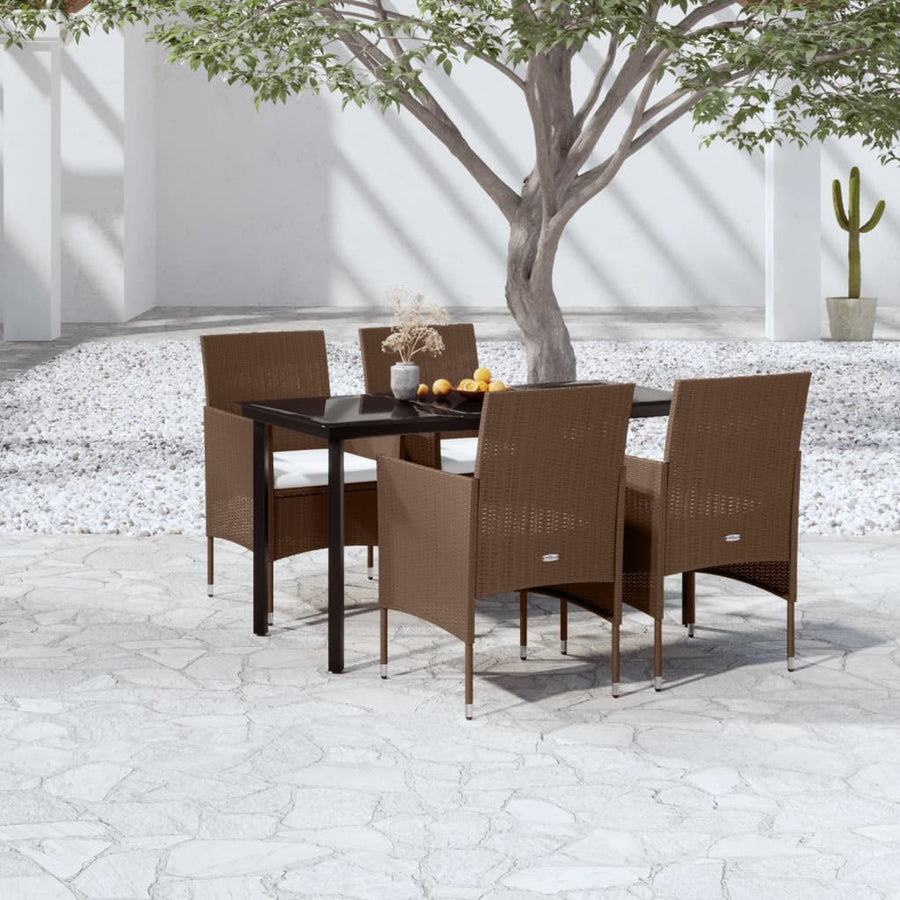 -Delige Tuinset Met Kussens 5 140 cm tafellengte Bruin en zwart