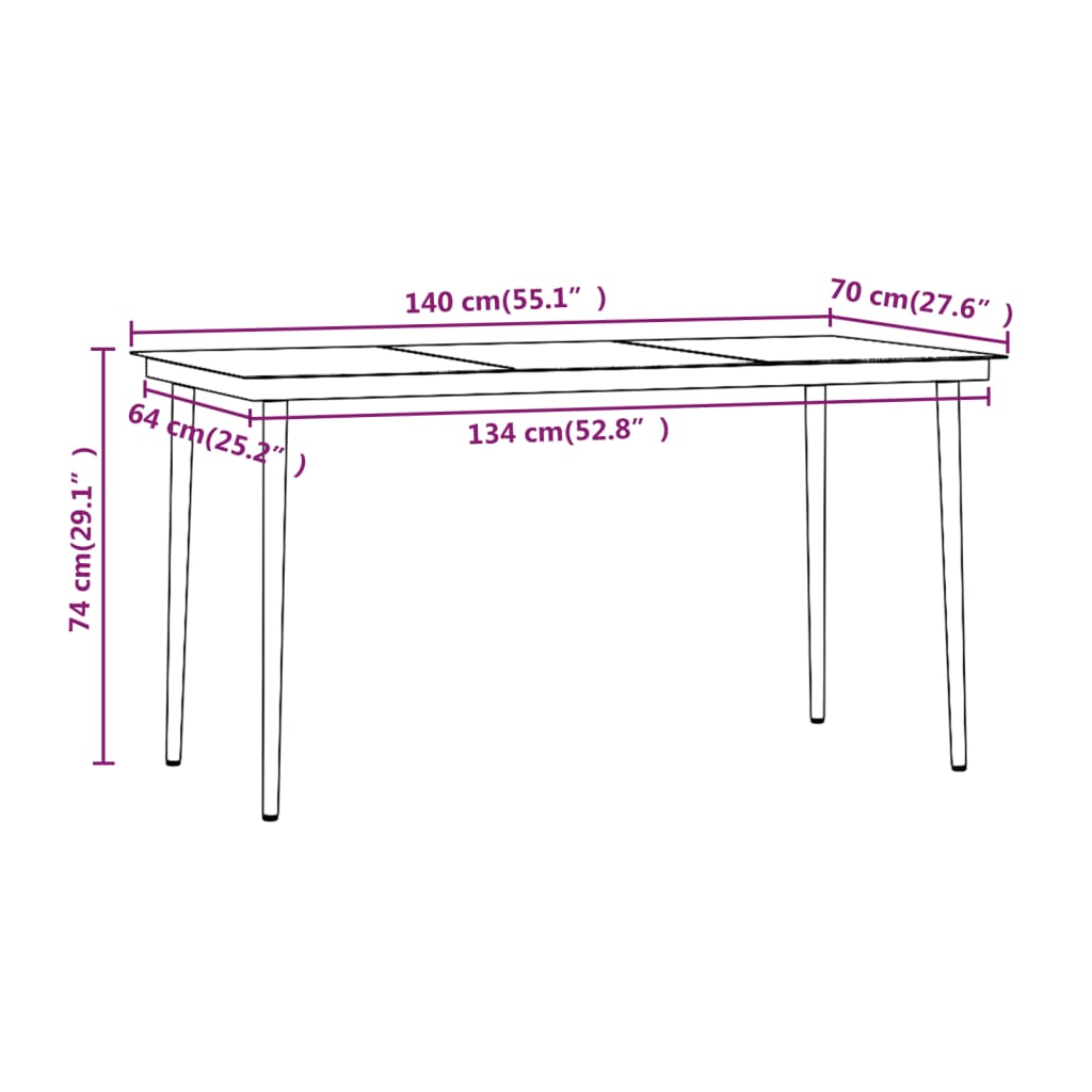 -Delige Tuinset Met Kussens 7 140 cm tafellengte Zwart