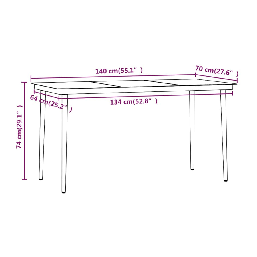 -Delige Tuinset Met Kussens 7 140 cm tafellengte Zwart