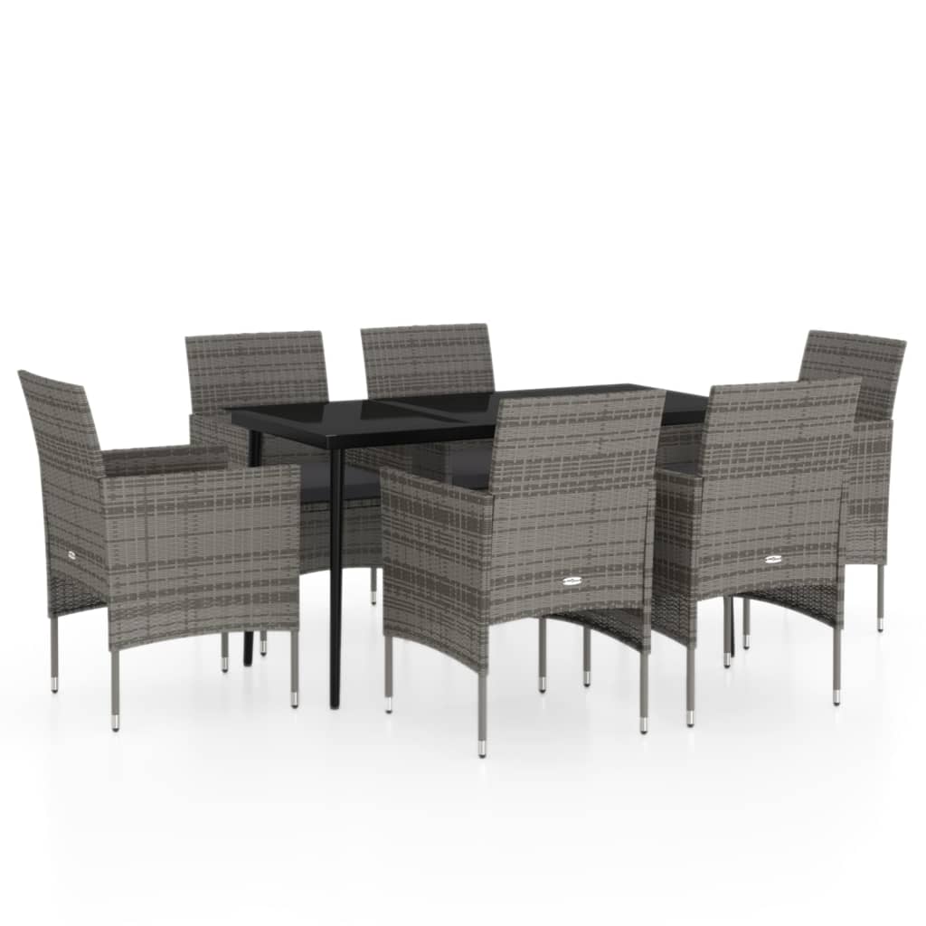 -Delige Tuinset Met Kussens 7 140 cm tafellengte Grijs en zwart