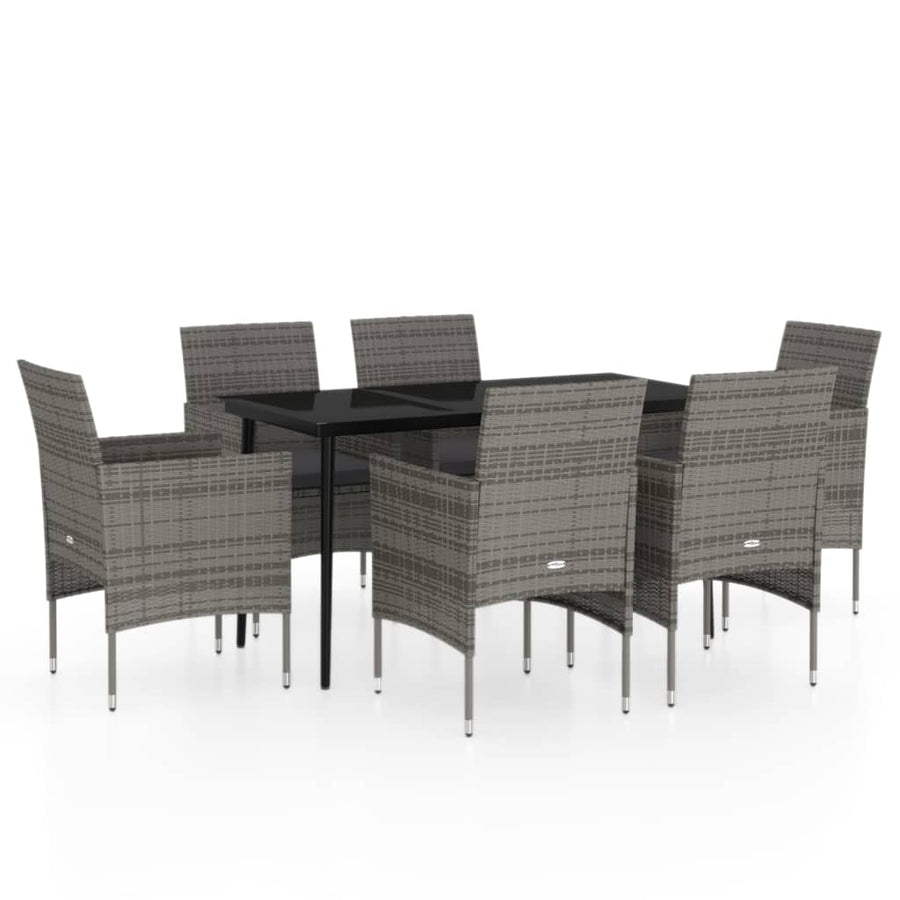 -Delige Tuinset Met Kussens 7 140 cm tafellengte Grijs en zwart