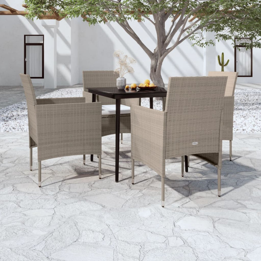 -Delige Tuinset Met Kussens 5 80 cm tafellengte Beige en zwart