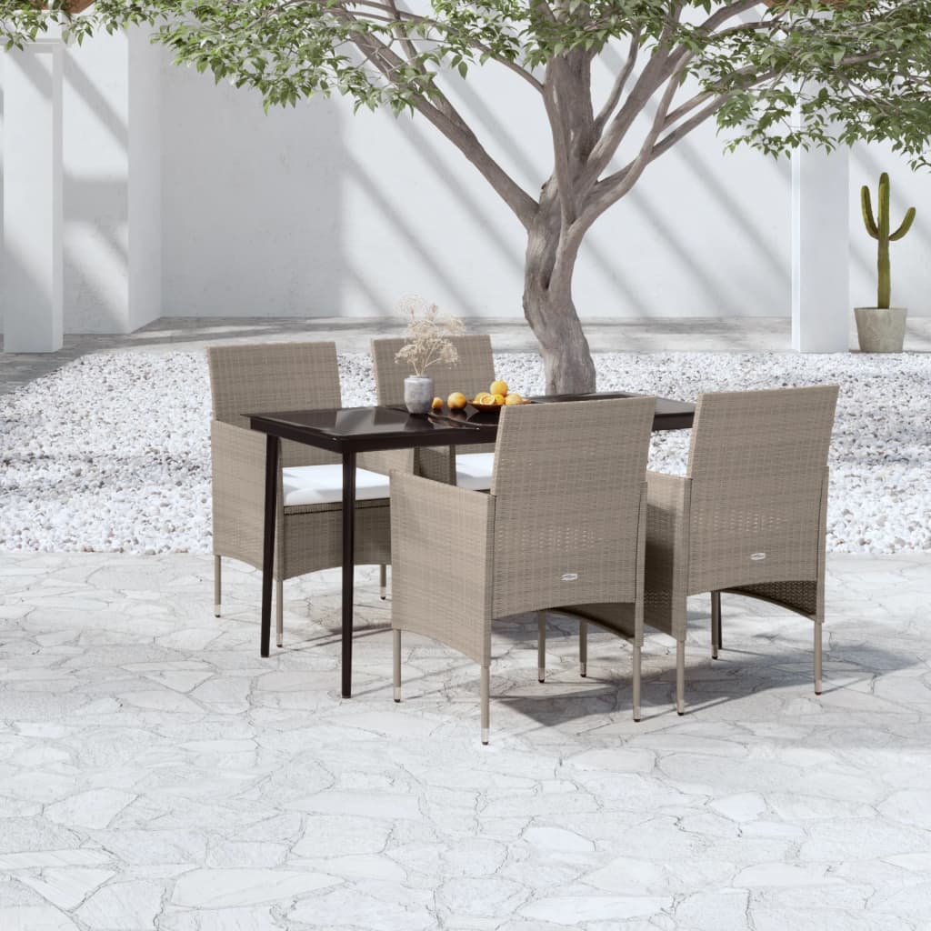 -Delige Tuinset Met Kussens 5 140 cm tafellengte Beige en zwart