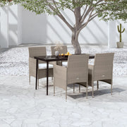 Tuinset 5-delig PE-rattan staal glas beige zwart