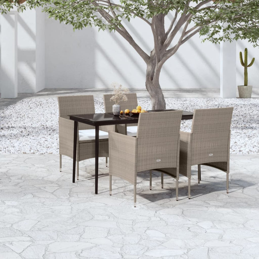 -Delige Tuinset Met Kussens 5 140 cm tafellengte Beige en zwart