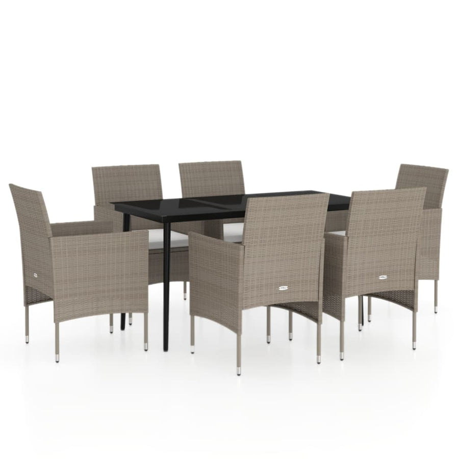 -Delige Tuinset Met Kussens 7 140 cm tafellengte Beige en zwart