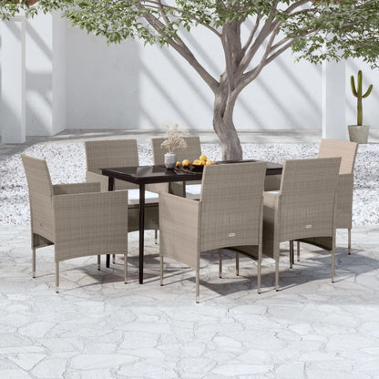 -Delige Tuinset Met Kussens 7 140 cm tafellengte Beige en zwart