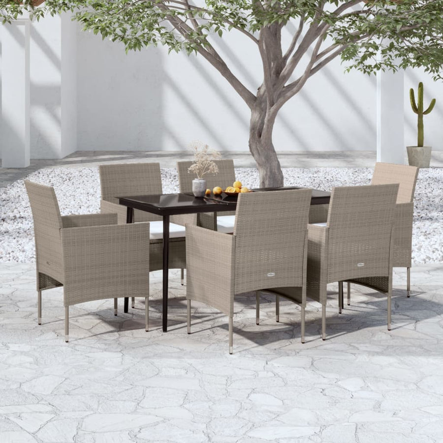 -Delige Tuinset Met Kussens 7 140 cm tafellengte Beige en zwart