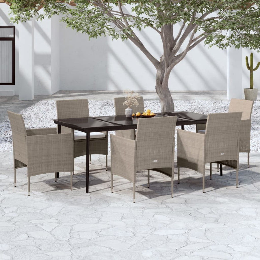 7-delige Tuinset met kussens beige en zwart