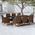 Tuinset 9-delig bruin zwart PE-rattan staal glas