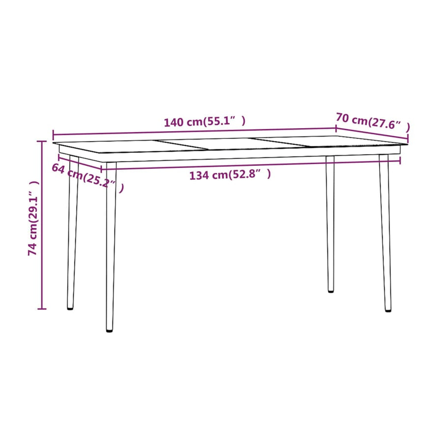 -Delige Tuinset Met Kussens 5 140 cm tafellengte Bruin en zwart
