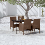 Tuinset 5-delig PE-rattan bruin zwart