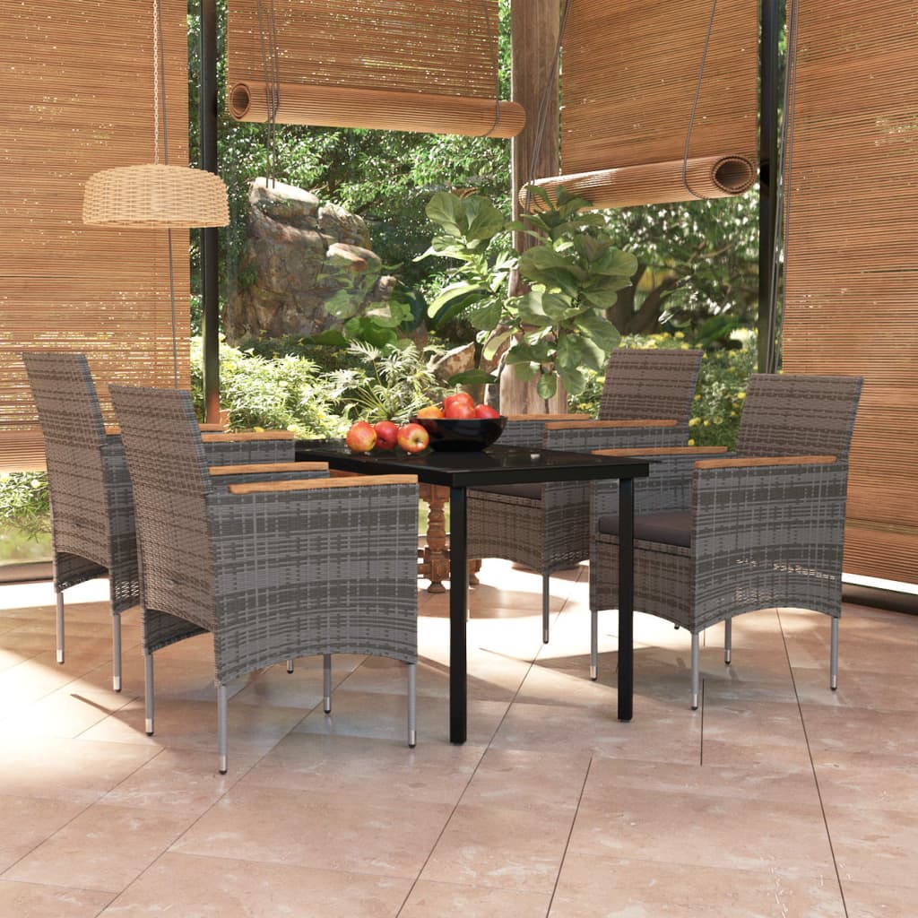 -Delige Tuinset Met Kussens 5 140 cm tafellengte Grijs en zwart