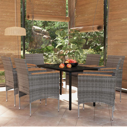 -Delige Tuinset Met Kussens 7 140 cm tafellengte Grijs en zwart
