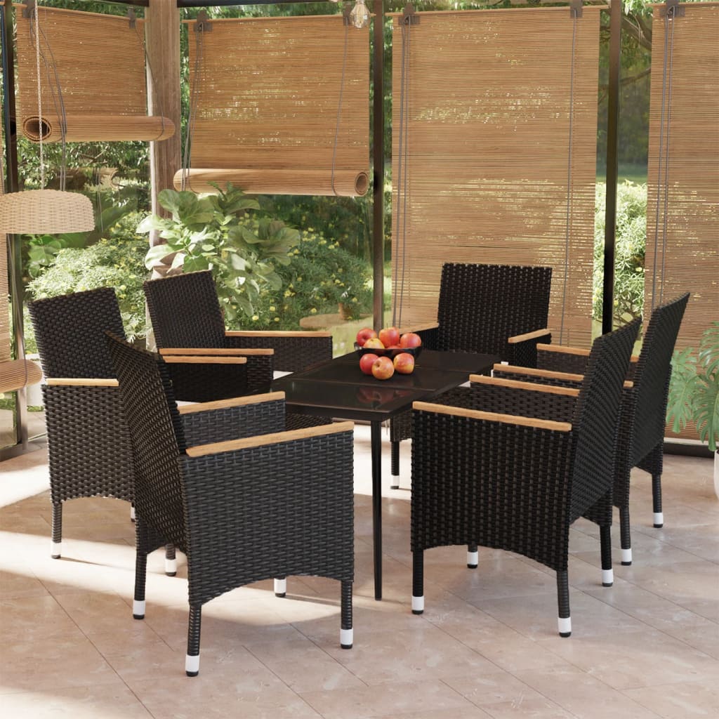 -Delige Tuinset Met Kussens 7 140 cm tafellengte Zwart