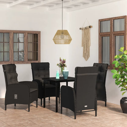 -Delige Tuinset Met Kussens 5 80 cm tafellengte Zwart