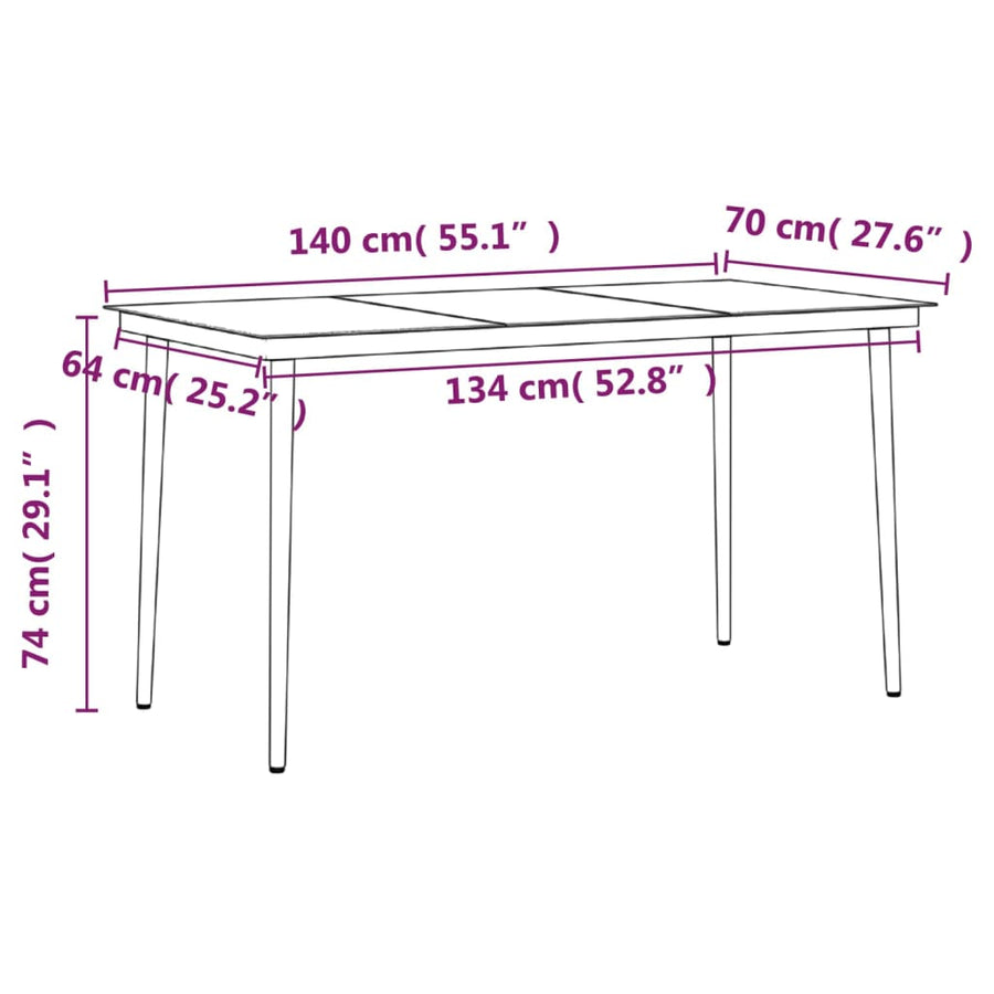 -Delige Tuinset Met Kussens 7 140 cm tafellengte Grijs en zwart