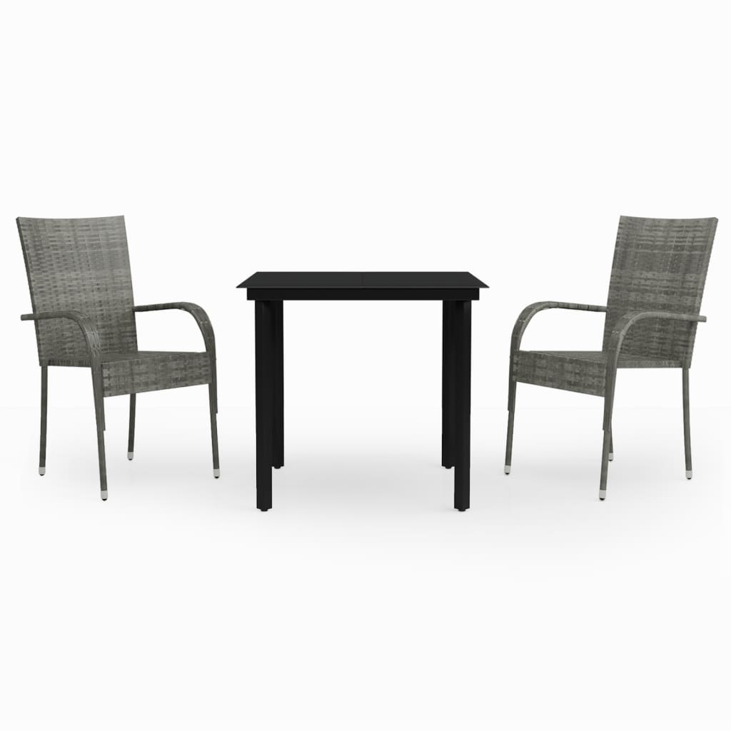 -Delige Tuinset 3 80 cm tafellengte Grijs en zwart