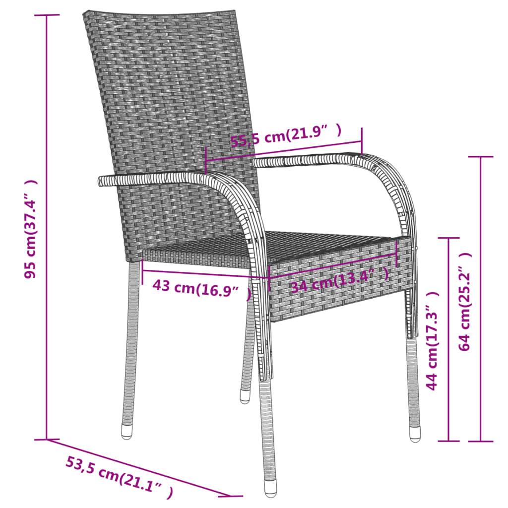 -Delige Tuinset 3 80 cm tafellengte Grijs en zwart