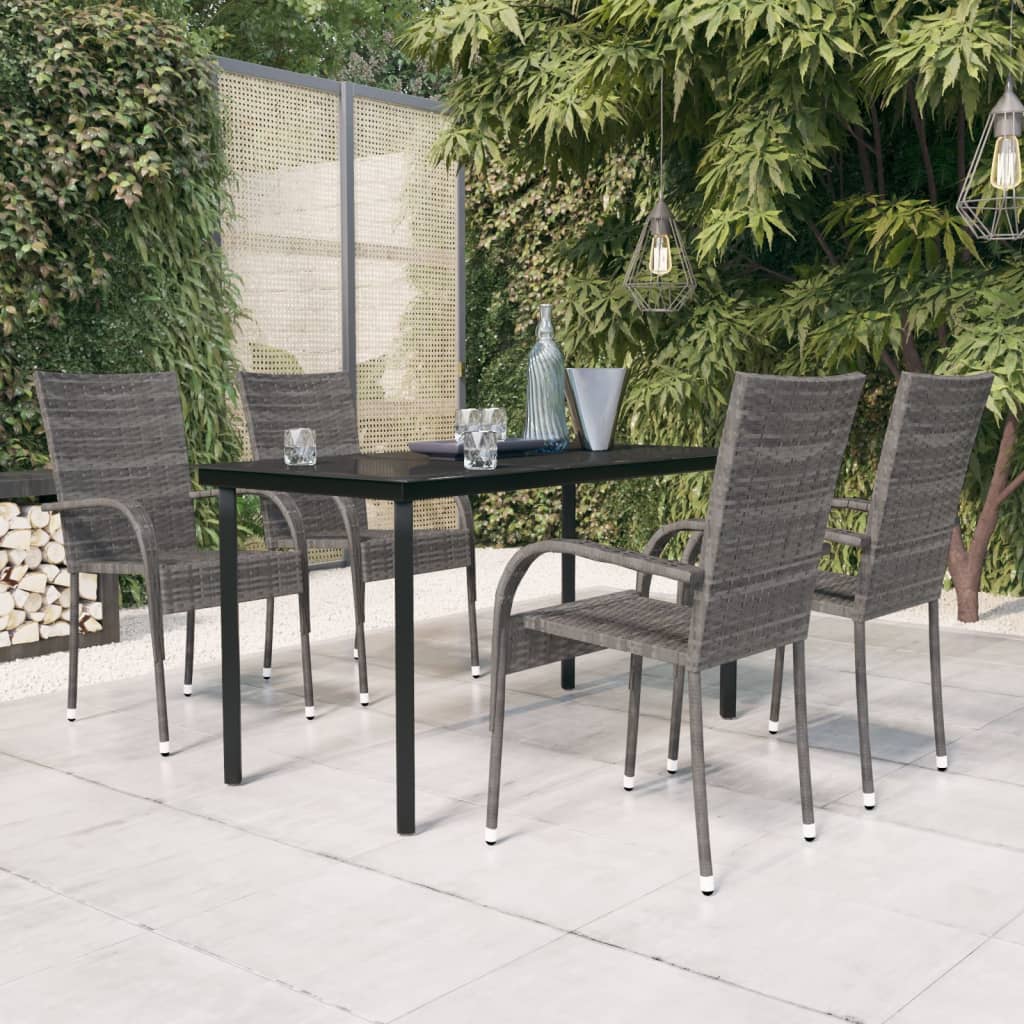 -Delige Tuinset 5 140 cm tafellengte Grijs en zwart