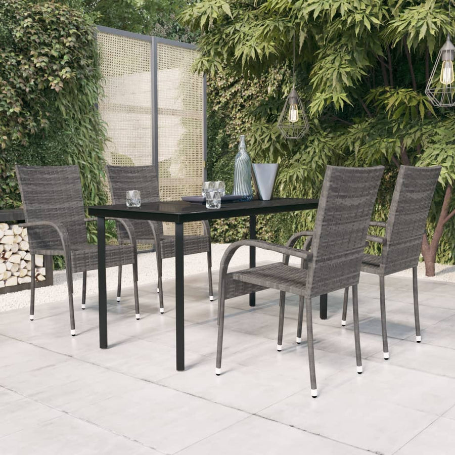 -Delige Tuinset 5 140 cm tafellengte Grijs en zwart