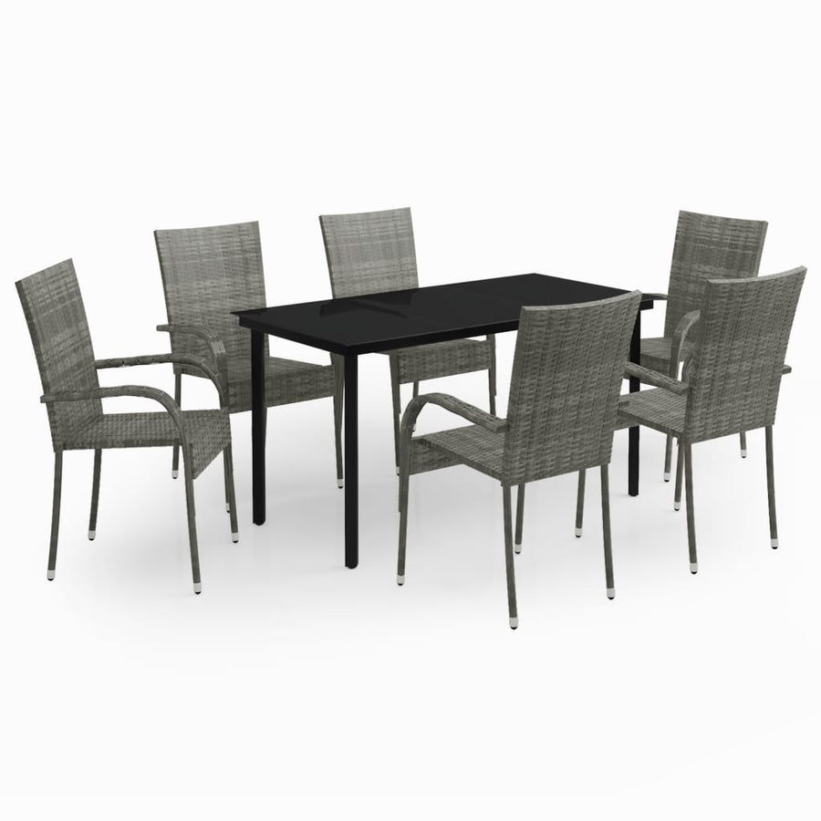 -Delige Tuinset 7 140 cm tafellengte Grijs en zwart