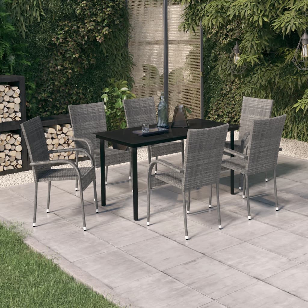 -Delige Tuinset 7 140 cm tafellengte Grijs en zwart