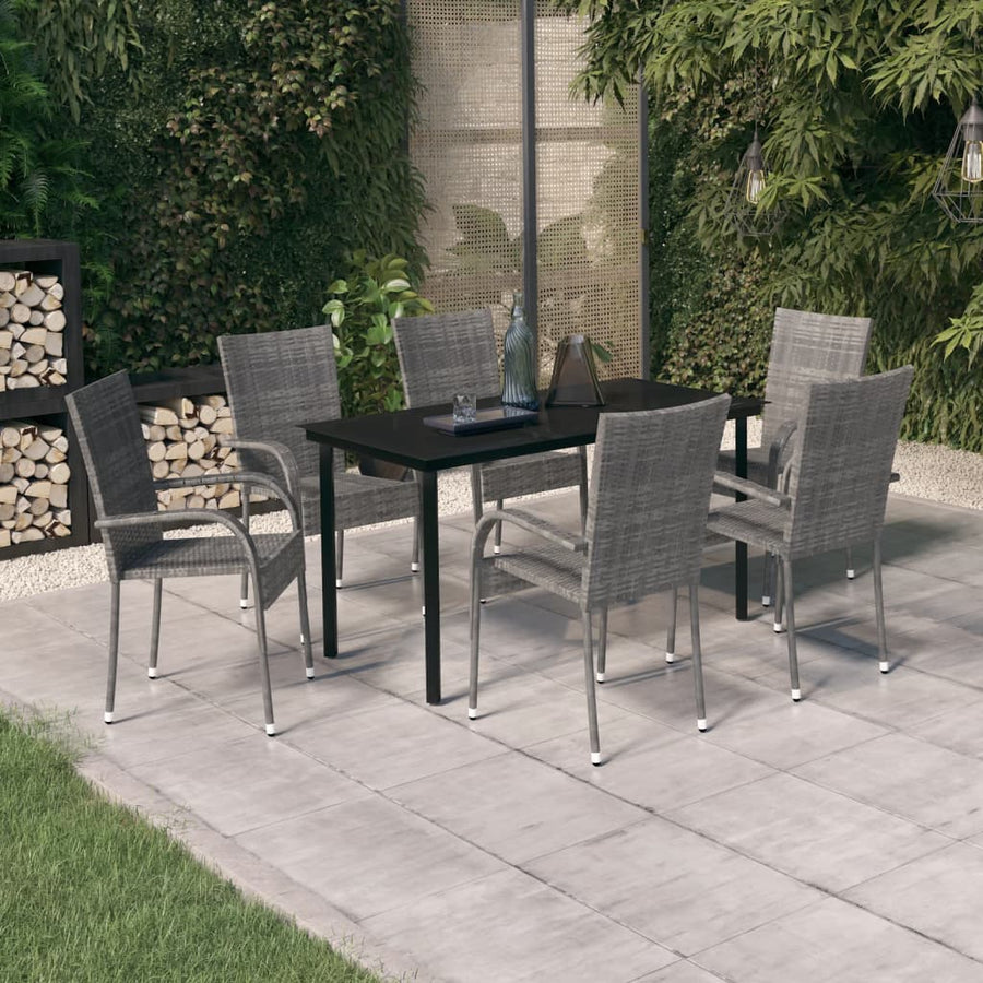 -Delige Tuinset 7 140 cm tafellengte Grijs en zwart