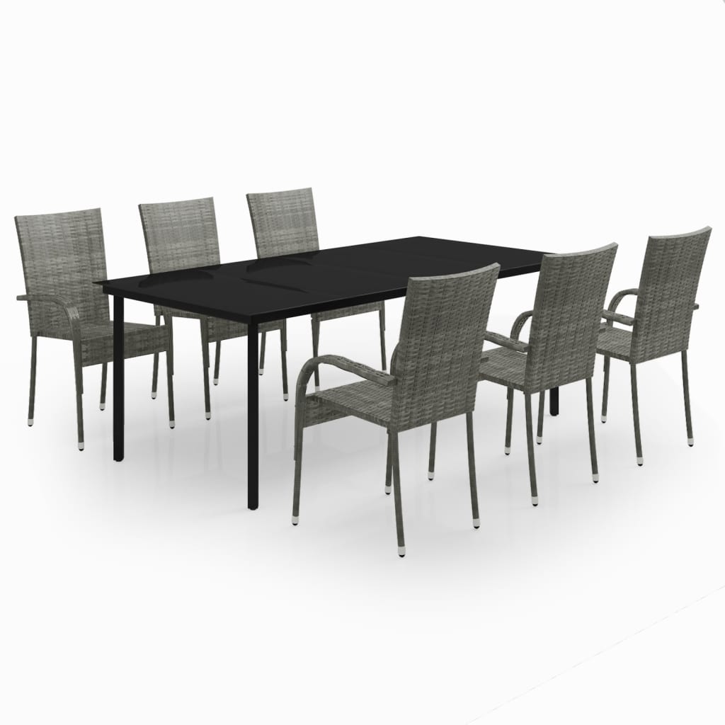 7-Delige Tuinset 6 200 cm tafellengte Grijs en zwart