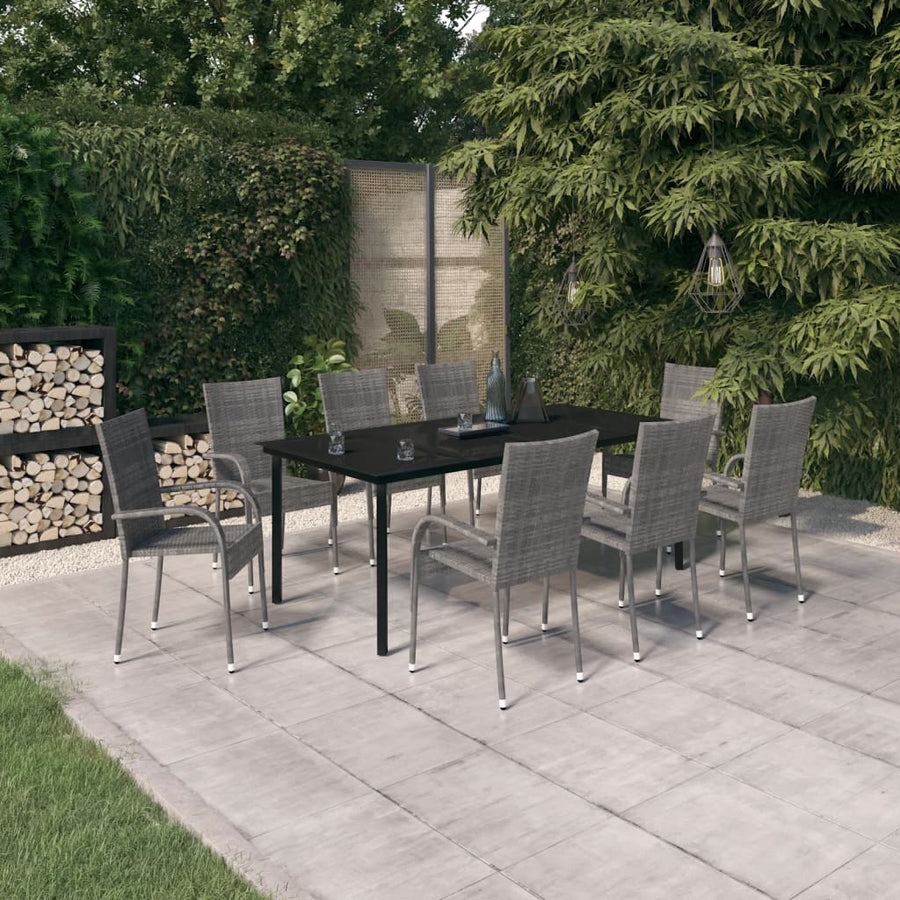 9-Delige Tuinset 8 200 cm tafellengte Grijs en zwart