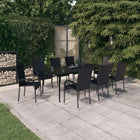 Tuinset 9-delig zwart PE-rattan staal glas