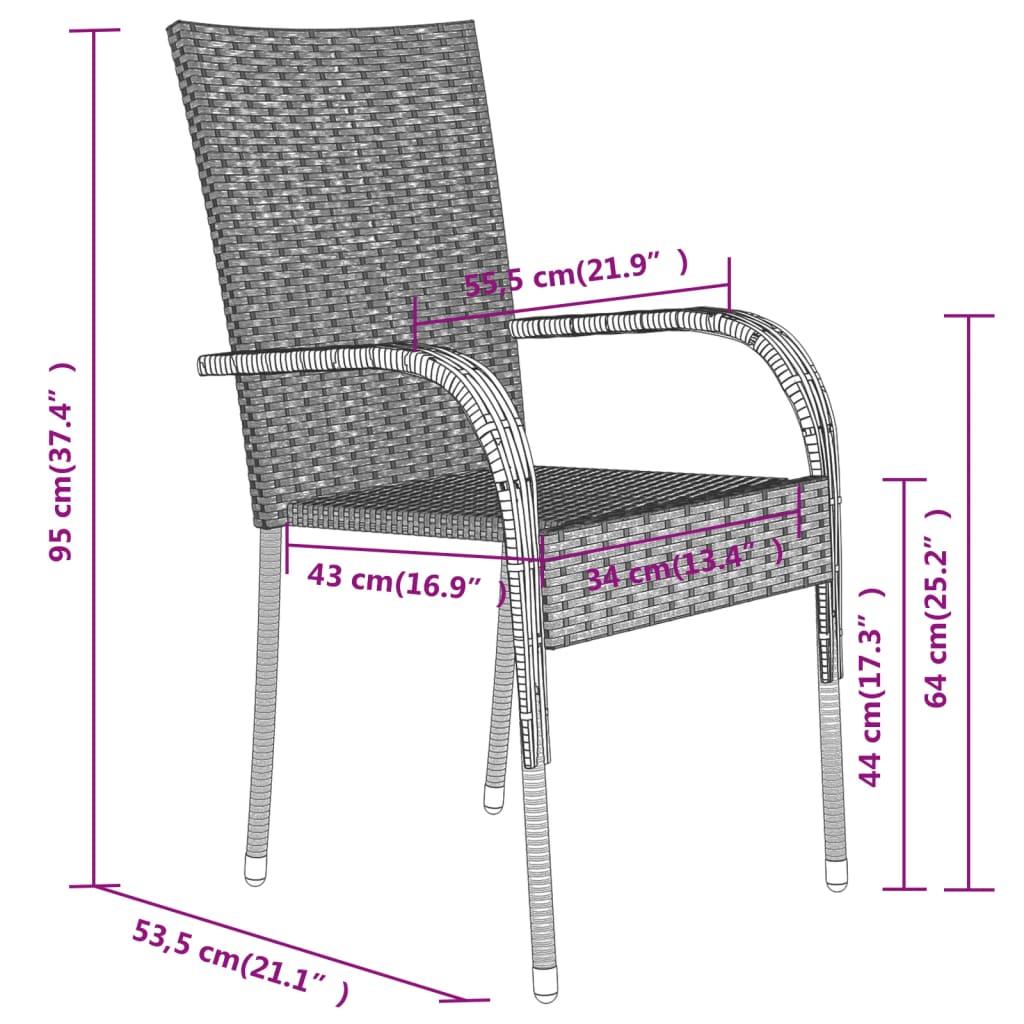 -Delige Tuinset 7 140 cm tafellengte Bruin en zwart