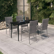 Tuinset 5-delig grijs zwart PE-rattan staal