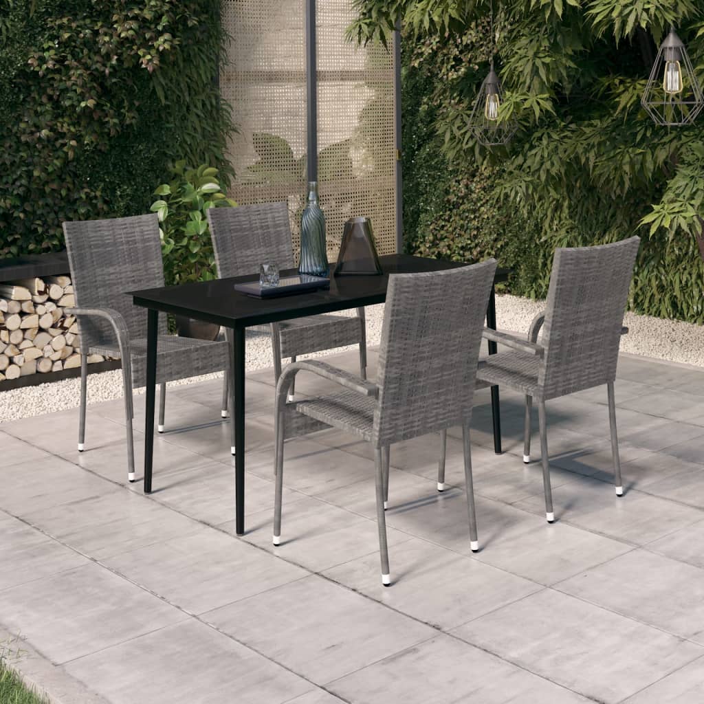 -Delige Tuinset 5 140 cm tafellengte Grijs en zwart