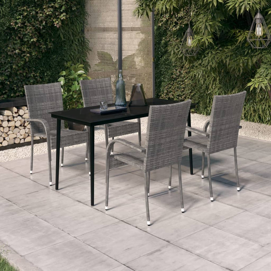 -Delige Tuinset 5 140 cm tafellengte Grijs en zwart