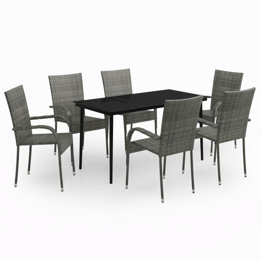 -Delige Tuinset 7 140 cm tafellengte Grijs en zwart