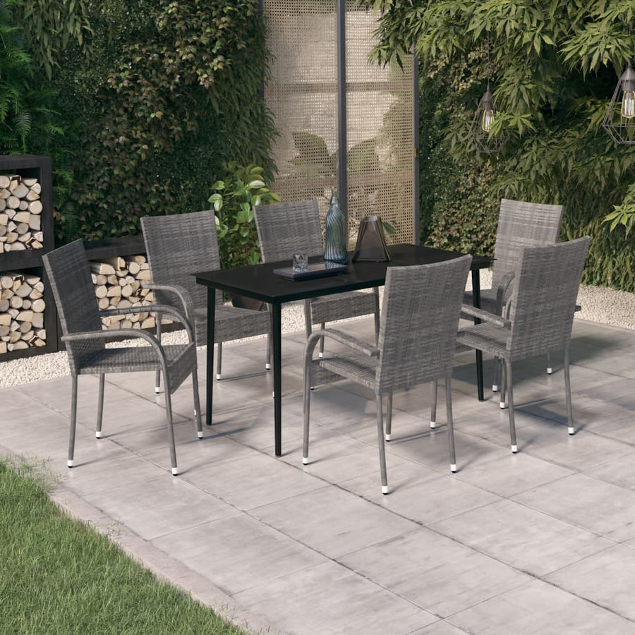 -Delige Tuinset 7 140 cm tafellengte Grijs en zwart
