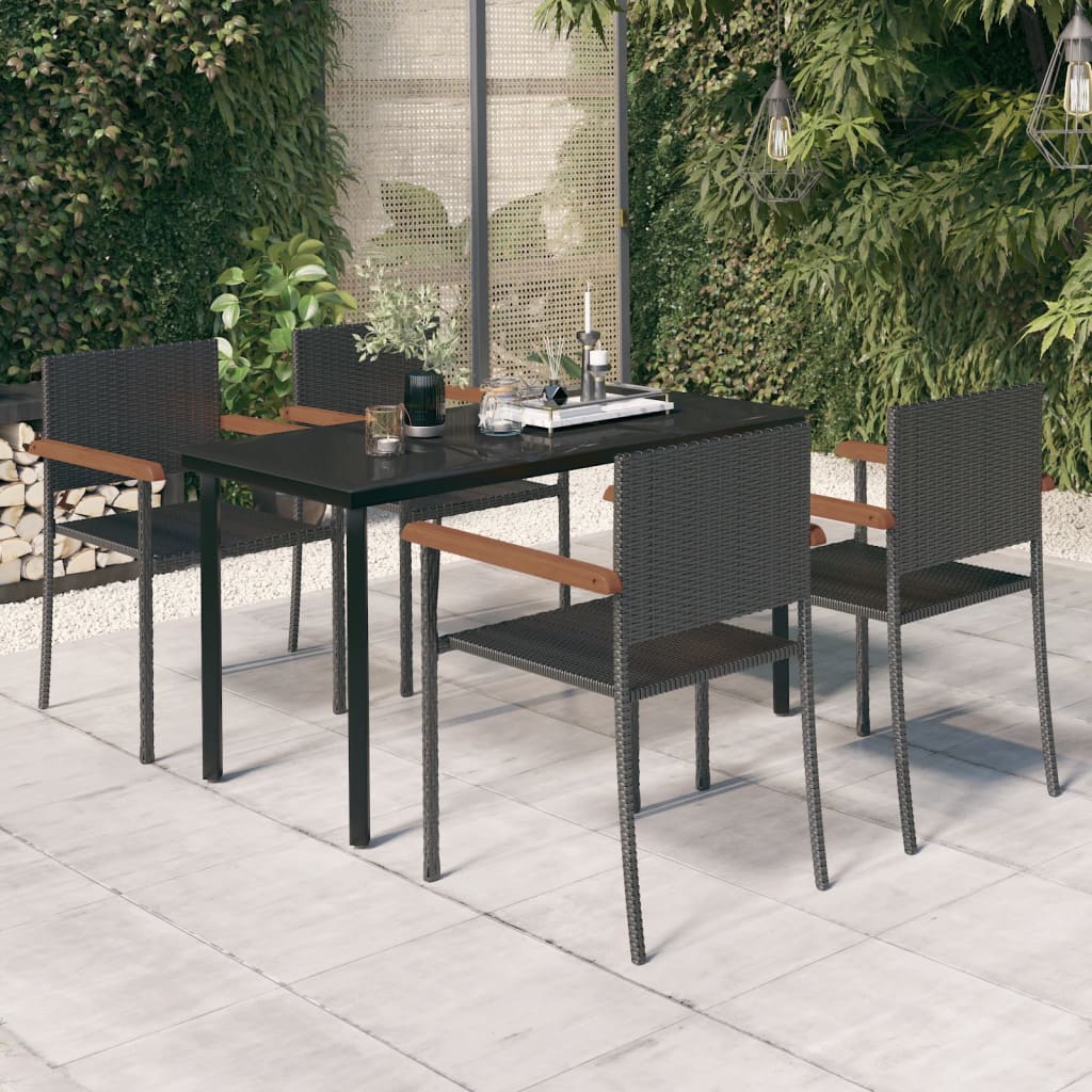 5-Delige Tuinset Zwart 140 cm tafellengte