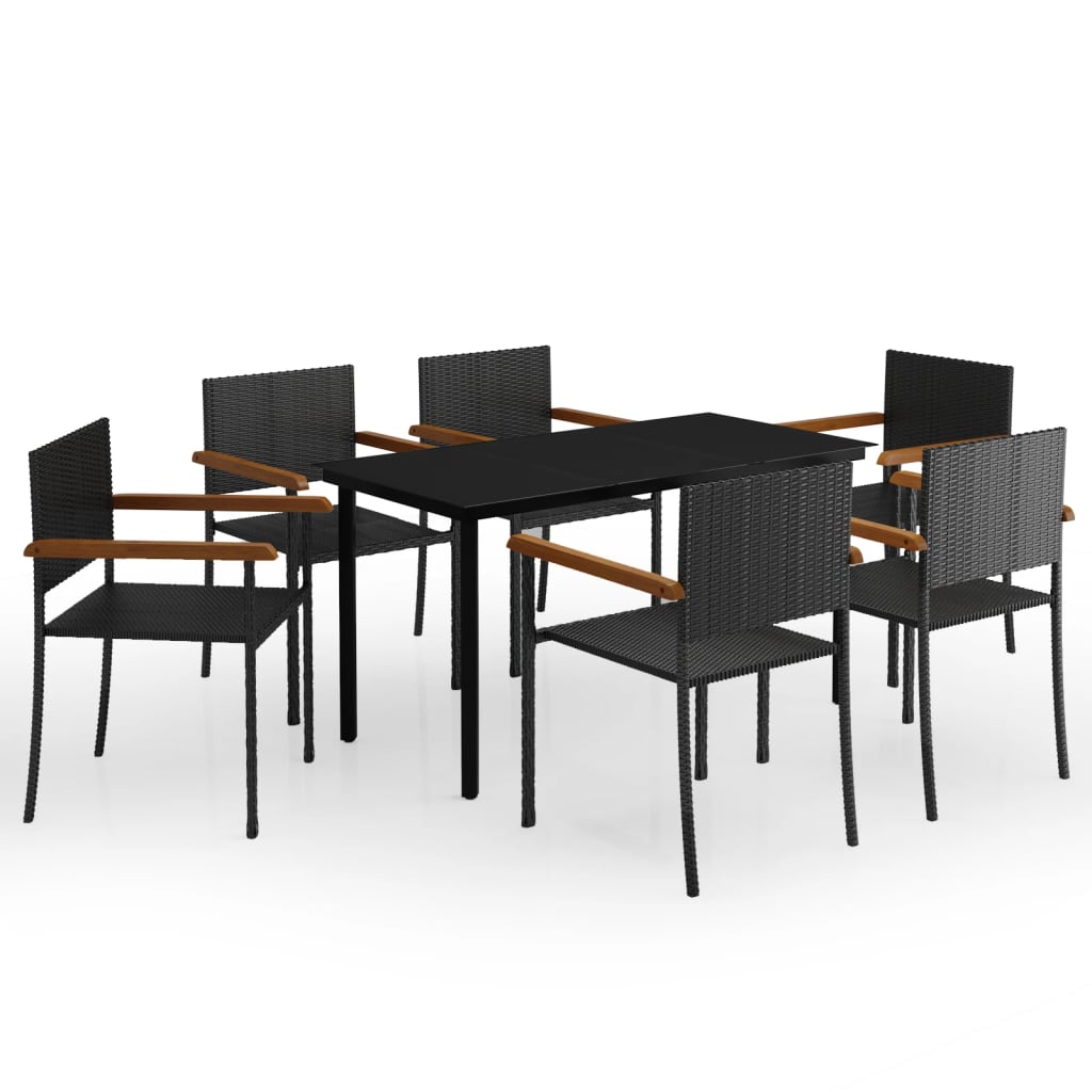 7-Delige Tuinset Zwart 140 cm tafellengte