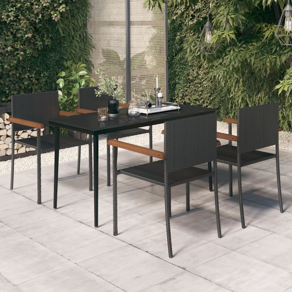 5-Delige Tuinset Zwart 140 cm tafellengte