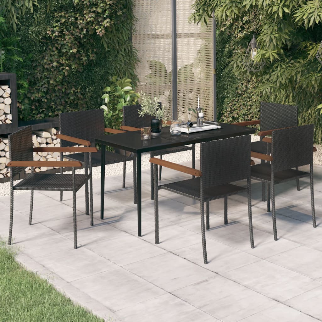 7-Delige Tuinset Zwart 140 cm tafellengte