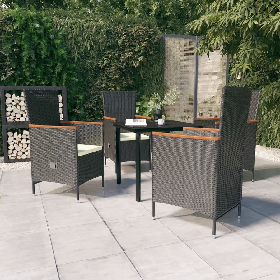 5-Delige Tuinset Met Kussens 4 80 cm tafellengte Zwart en bruin