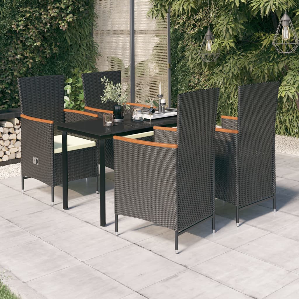 5-Delige Tuinset Met Kussens Zwart 140 cm tafellengte Zwart en bruin