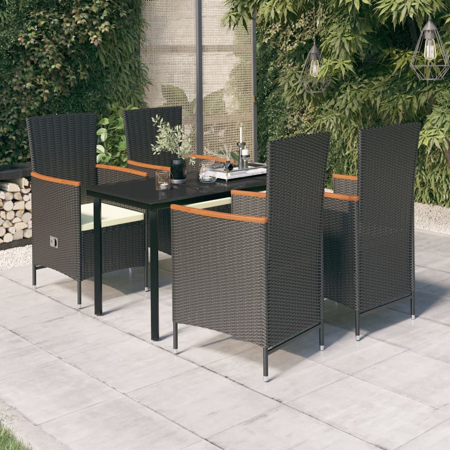 5-Delige Tuinset Met Kussens Zwart 140 cm tafellengte Zwart en bruin