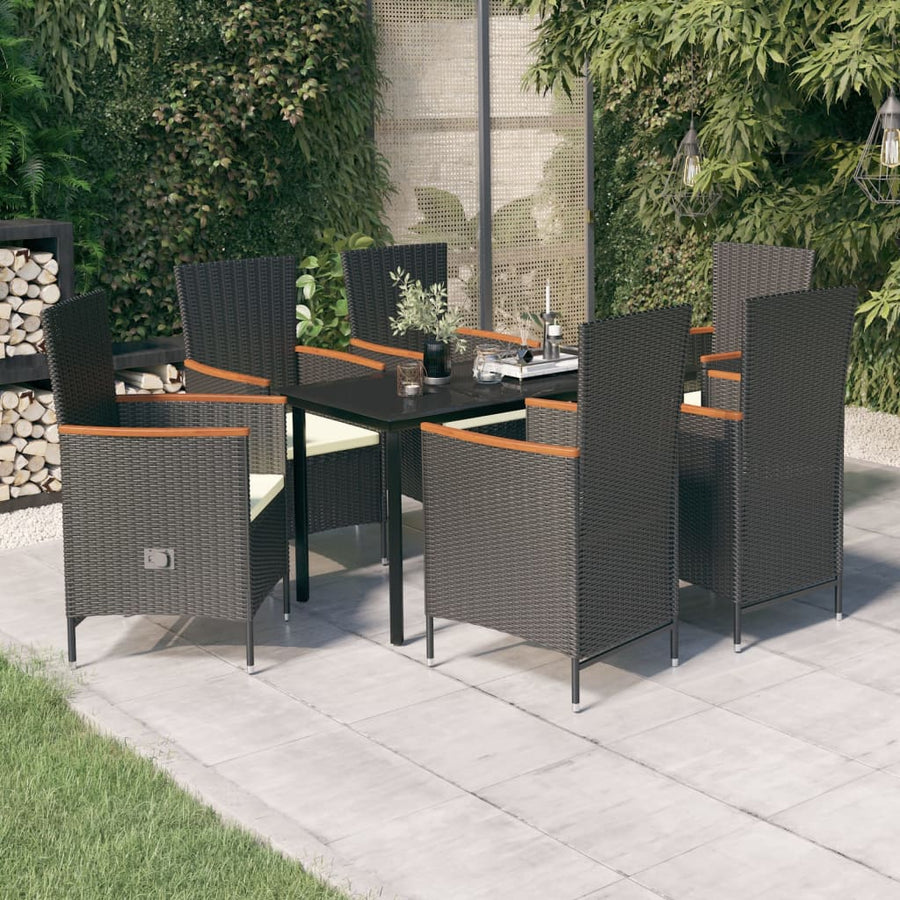 7-Delige Tuinset Met Kussens Zwart 140 cm tafellengte Zwart en bruin