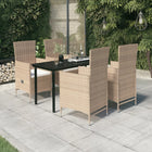 Tuinset 5-delig PE-rattan beige met kussens