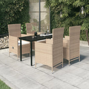Tuinset 5-delig PE-rattan beige met kussens