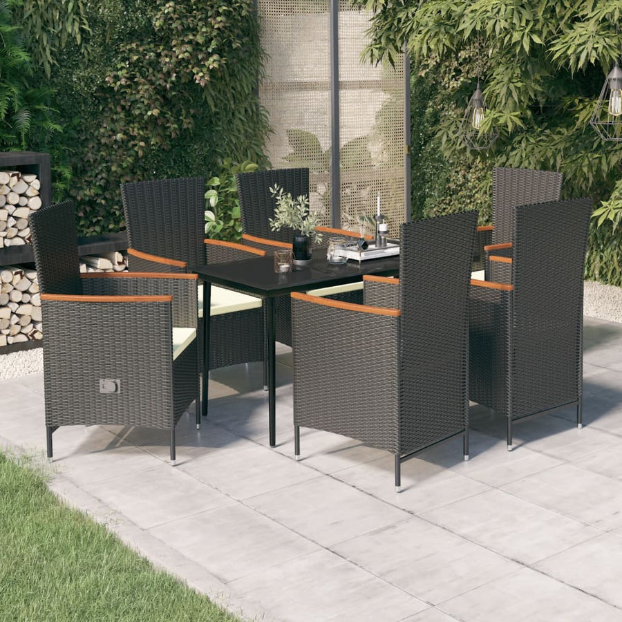 -Delige Tuinset Met Kussens 7 140 cm tafellengte Zwart en bruin